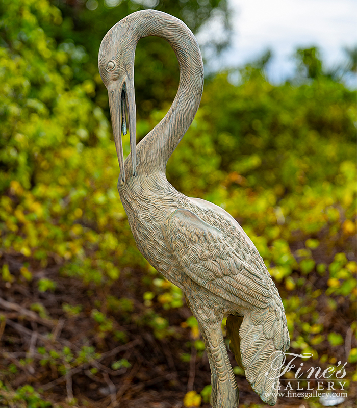 Bronze Fountains  - Patina Bronze Heron Fountain Pair - BF-912